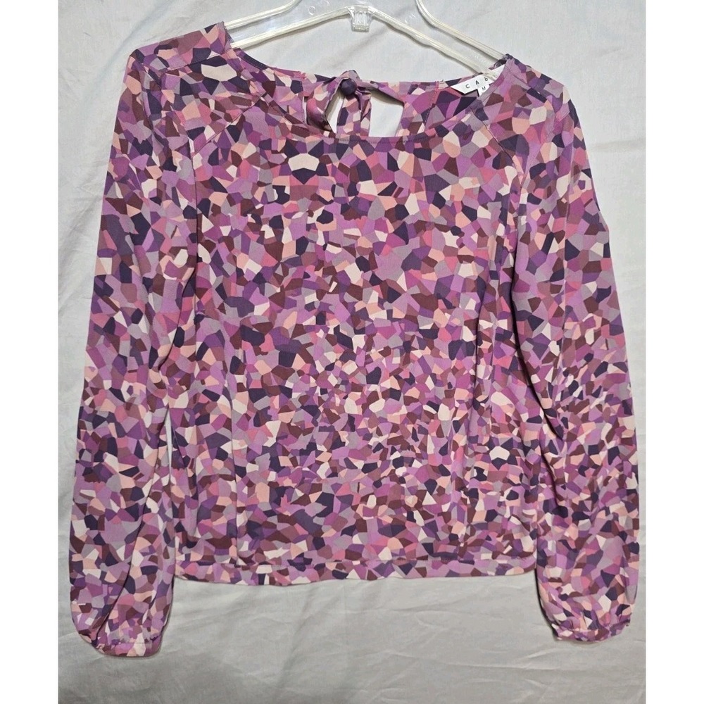 Cabi Kaleidoscope Pink Purple Tie Back Geo Long‎ Sleeve Blouse 571 M